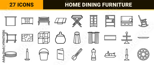 Interior Furniture and Dining Room Decor Minimalist Monoline Geometric Line Art for Residential Real Estate and Home Staging Graphic Design