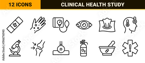 Minimalist monoline medical and healthcare disease icons featuring geometric line art symbols for epidemiology, pathology, and clinical diagnostics.