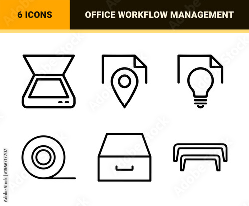 Minimalist Document Management and Office Administration Vector Outline Icons with Clean Monoline Aesthetic for Professional Digital Filing