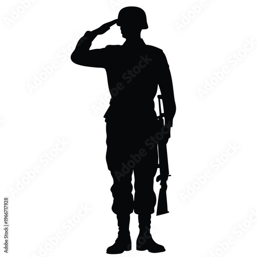 Silhouette of Soldier Saluting with Rifle Illustrating Military Honor and Respectful Duty