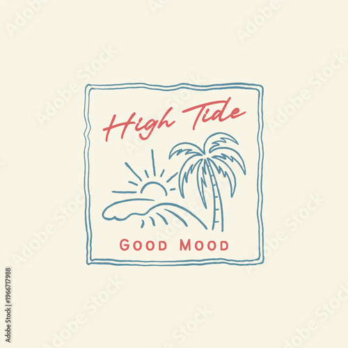 Vintage hand drawn surf design template for surf club, surf shop, surf merch.