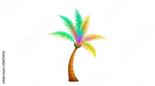 PNG colorful palm tree with rainbow leaves isolated on transparent background