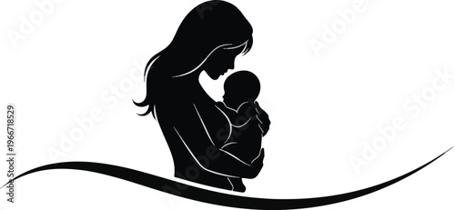 Mother and baby silhouette gentle embrace connection love peaceful moment family bond maternity.