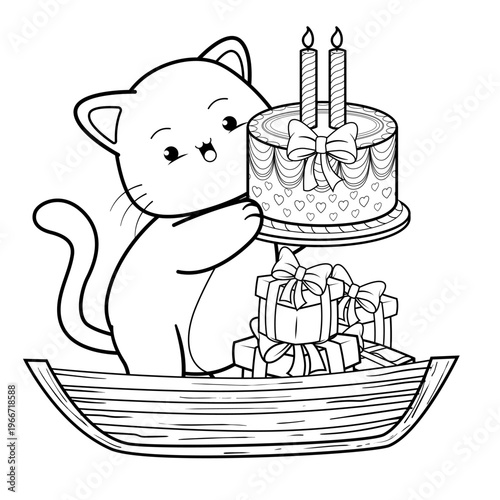 Happy Birthday Coloring Page with katty