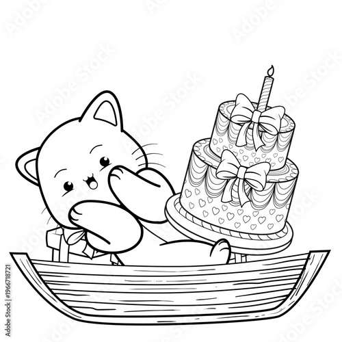 Happy Birthday Coloring Page with katty