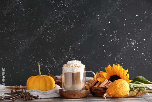 Glass cup of tasty pumpkin ...