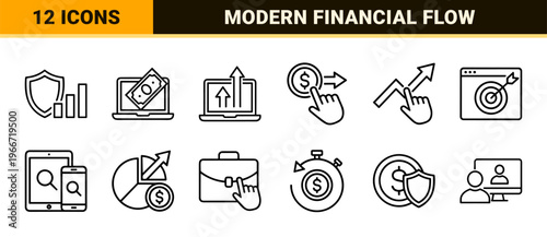 E-Business and Digital Finance Minimalist Monoline Outline Symbols for Commercial Web Interface and Search Optimized Marketing Data Viz