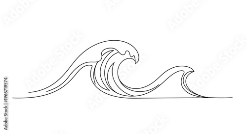 Minimalist Single Line Drawing of Ocean Waves Crashing on a Shoreline
