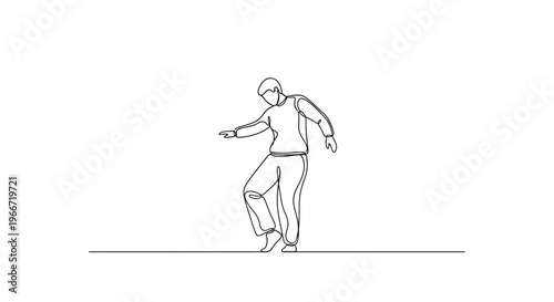 Man dancing, one line drawing, minimalist style, isolated on white background