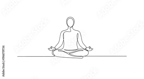 Minimalist Line Art of Person Meditating in Lotus Pose, Symbolizing Peace and Mindfulness