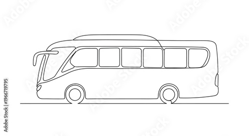 Minimalist Line Art of a Modern Passenger Bus on a White Background