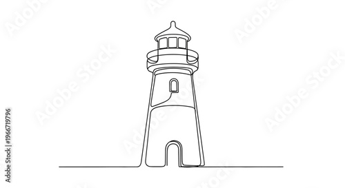 Minimalist Lighthouse Line Drawing, Continuous One Line Art, Coastal Navigation Beacon