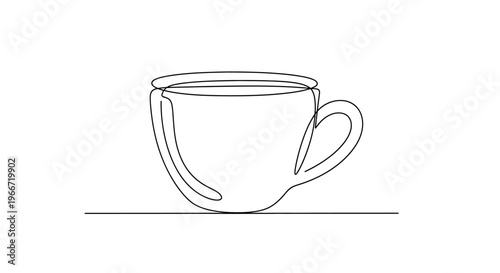 Minimalist Line Art Coffee Cup Drawing on White Background