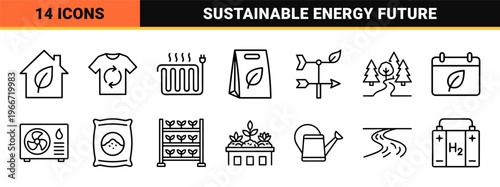 Ecological Sustainability and Renewable Energy Minimalist Monoline Line Art Set for Modern Corporate Environmental Responsibility Branding