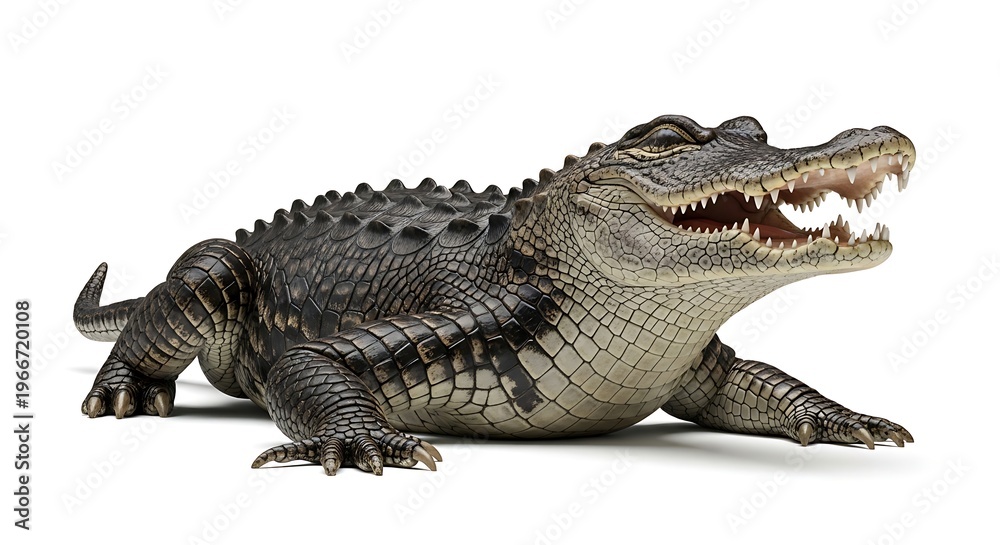 Fototapeta premium Large toy crocodile on white background.