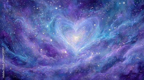 Cosmic heart of universal love beating through space with copy space for your message