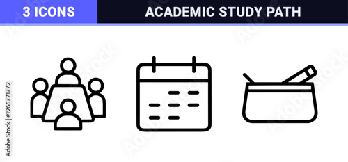 Minimalist Monoline Education Icon Set featuring Geometric Line Art for Academic Learning, E-Learning Platforms, and School University Signage