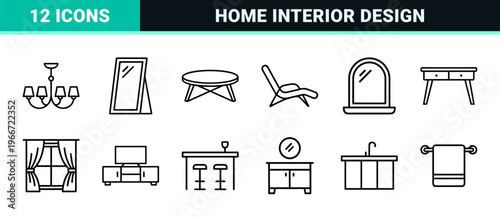 Residential Interior Design and Home Furnishing Minimalist Monoline Geometric Line Art for Architecture and Real Estate Marketing