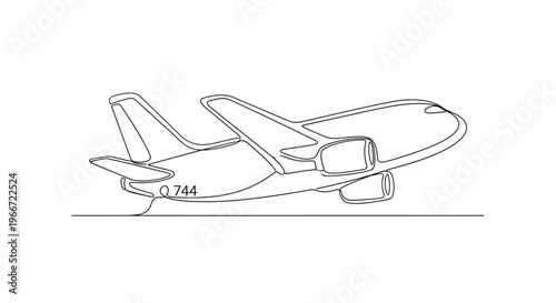 Airplane outline, D744 registration, side view, simple line drawing, aviation concept