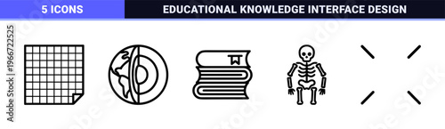 Academic Education and School Subject Outline Symbols with Minimalist Geometric Line Art for Digital Learning Platforms and Pedagogy