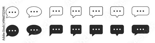 Chat bubble icon set, speech bubble, message, comment, dialog, outline and filled vector symbols for UI and app design on transparent background