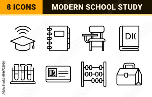 University Education and Digital Learning Linear Icon Set featuring Minimalist Geometric Line Art for Academic and School Management Systems