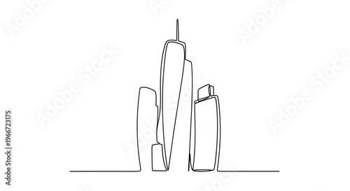 Minimalist Single Line Drawing of Modern Skyscrapers in a City Skyline