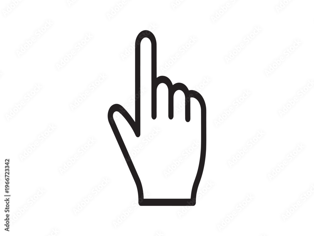 Obraz premium Pointing Hand Icon, Black Outline Vector, Click Gesture Symbol, Web Navigation Sign isolated on White Background
