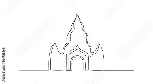 Minimalist Single Line Drawing of a Temple Entrance with Archway and Spire
