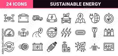 Electric Vehicle Infrastructure and Sustainable Energy Technology Minimalist Monoline Geometric Line Art for Commercial Interface Design