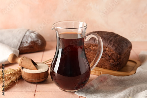 Jug of tasty kvass, yeast a...