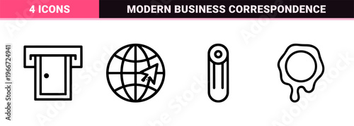 Email and Postal Communication Interface Symbols in Minimalist Monoline Aesthetic for Modern Digital Newsletters and Business Correspondence.