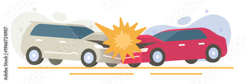 Car crash accident vector modern simple graphic illustration design, vehicles auto road collision abstract concept, automobiles damaged impact image clip art
