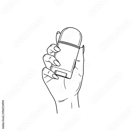 Icon of a beautiful woman's hand holding a deodorant representing concepts of personal care and hygiene