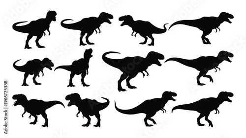 A collection of black dinosaur silhouettes in various poses showcasing the iconic tyrannosaurus rex silhouette high quality professional detailed modern elegant