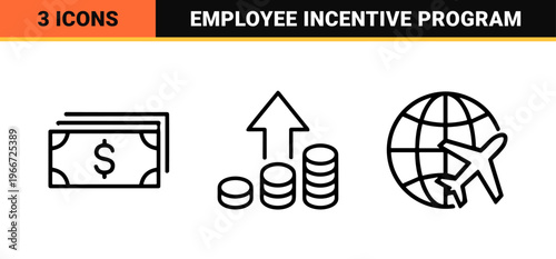 Corporate Employee Benefits and Financial Compensation Icon Set in Minimalist Geometric Monoline Style for Human Resources Utility
