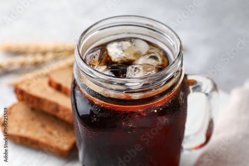 Mason jar of tasty kvass on...