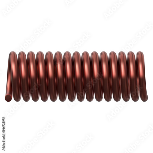Copper metal spring, spiral compression part. Flexible elastic brown wire.