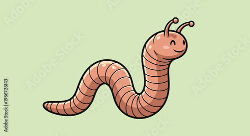 An illustration of a smiling worm with antennae on a green background.