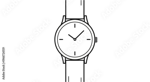 An illustration of a stylish watch with a white face and leather strap