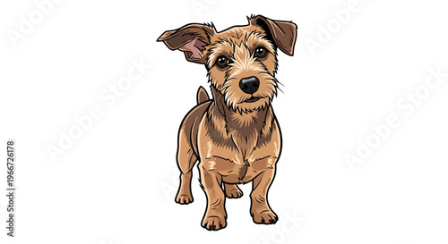 An illustration of a cute brown puppy dog standing and looking forward curiously.