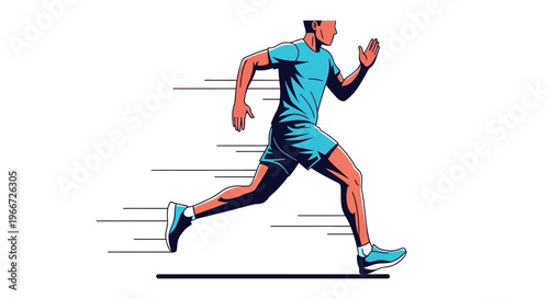Man running quickly in athletic wear on a track with motion lines behind him.