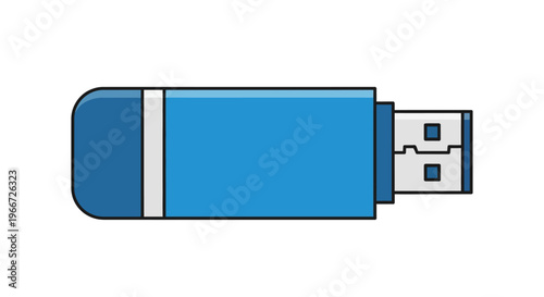 An illustration of a blue USB flash drive on a white background.