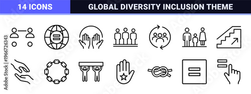 Social Equality and Civil Rights Minimalist Outline Icons for Diversity Inclusion and Human Justice Advocacy Branding