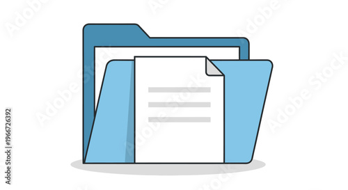 Illustration of two blue folders with a document inside office workspace