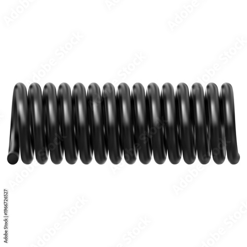 Metal spring, compressed black coil, 3D vector realistic flexible spiral metal wire, steel springy coil suspension
