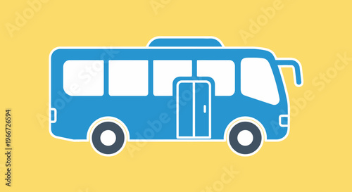 A blue bus illustration on a yellow background with white outlines.