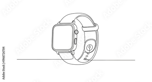 Minimalist smartwatch line drawing on white background, modern technology concept