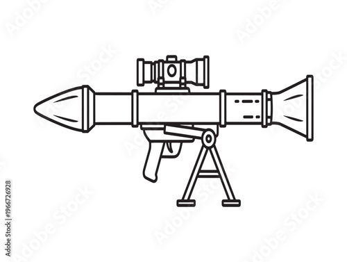 Anti-tank rocket launcher, missile launcher, infantry weapon, military equipment isolated on White Background