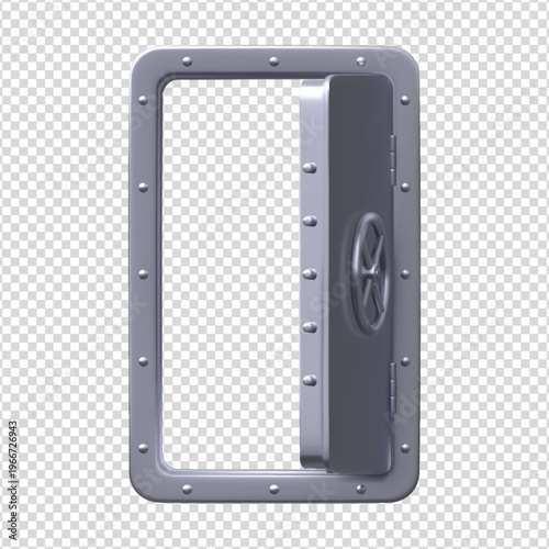 Submarine door with a circular wheel lock, armor metal entrance open, vector realistic 3D bunker, bomb shelter door